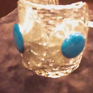 NEW-- GENUINE GEMSTONES BRACELET  MESH OPEN CUFF!